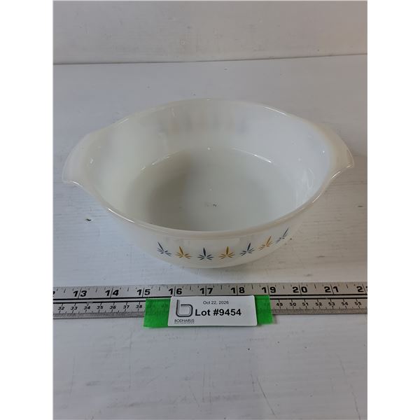 White Fire King Casserole Dish with Blue and Yellow Floral Accents
