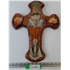 Image 1 : Christian Religious Clock with Wooden Cross Body and Religious Iconography Untested As-Is