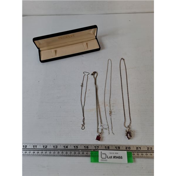 (4) Necklaces, 925 Silver and Holding Case All As-Is