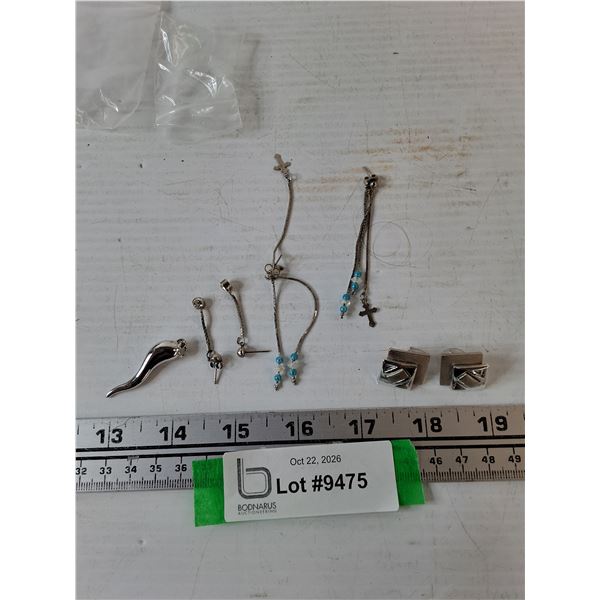 (5) Pairs of Earrings, (1) Necklace Pendant All Metal