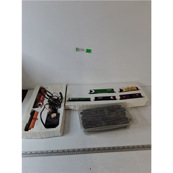 Toy Miniature Train and Train Car Set with Box of Tracks, Untested As-Is