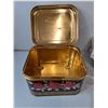 Image 4 : (2) Purple Artifical Feathers, (9) Tea Bags, Tea Tin Container and Wooden Box