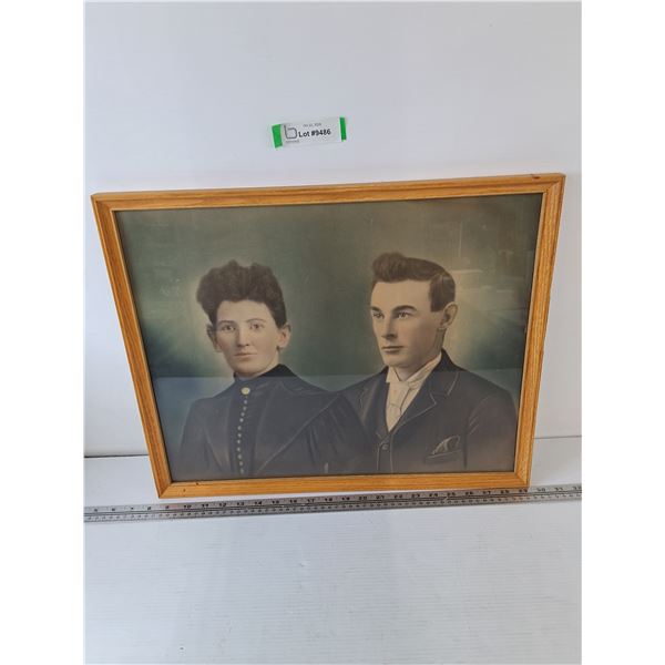 Framed Drawn Picture of Man & Woman, March 1898 21 1/4  x 17 1/4 