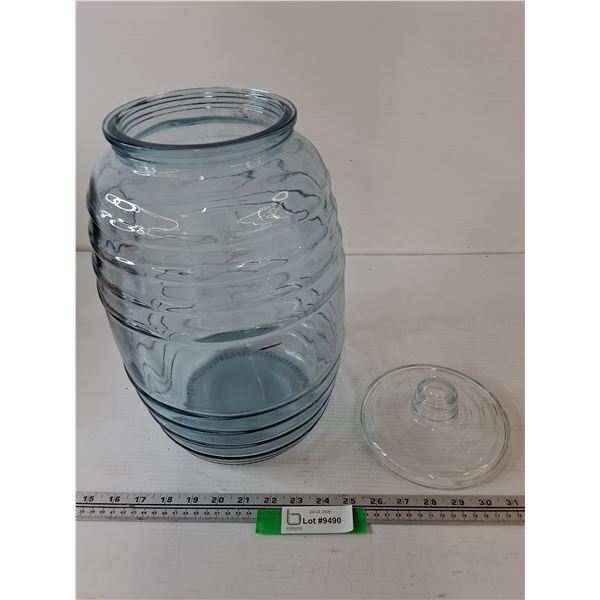 Glass Barrel Ribbed Pickle Honey Jar