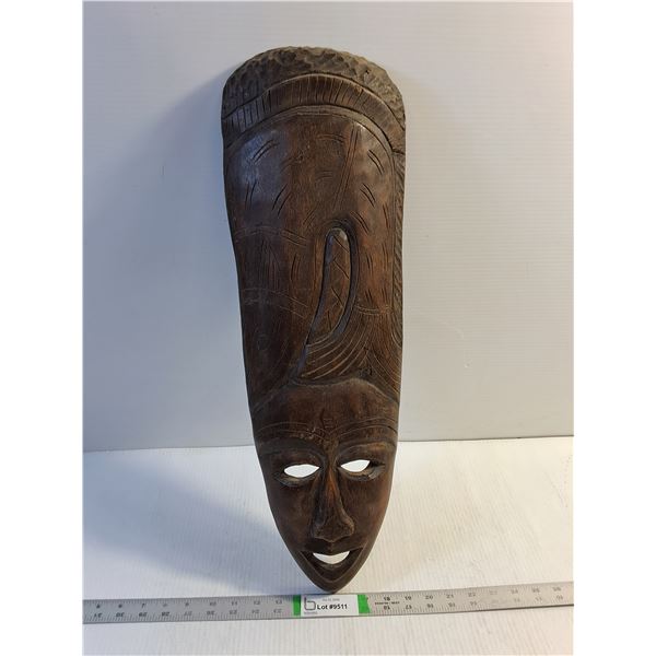 Elongated Hand-Carved Wooden Tribal Wall Mask-24  Long