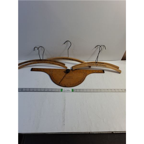Vintage Gravity Protractor and Angle Finder,(5) Vintage Fur Coat Hangers