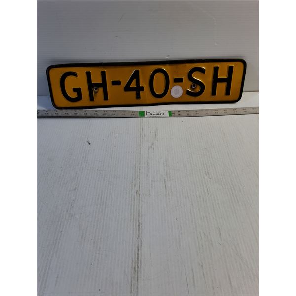 Vintage Yellow Dutch Vehicle License Plate from Netherlands