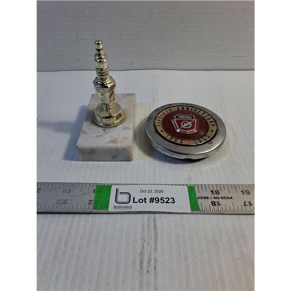 1953 Ford F-Series 50th Anniversary Horn Button Insert,Spark Plug Mounted on Marble Block