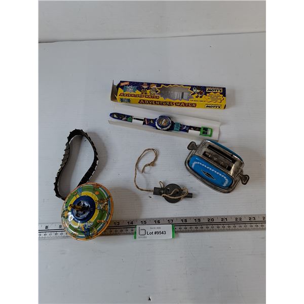 Rugrats Adventure Watch NIB, Metal Spinning Top and Toaster Toy, Toy Tread, Misc