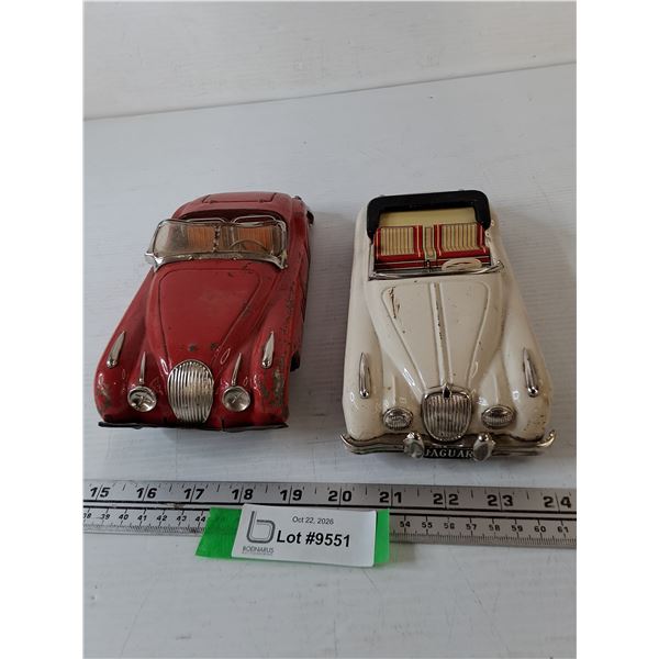 (2) Vintage Tin Friction Toy Cars, (1) Jaguar As-Is
