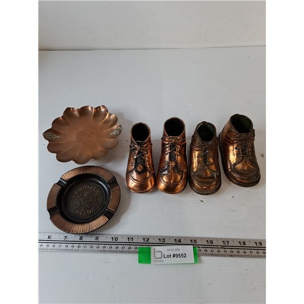 (2) Pairs of Copper Plated Baby Shows, Montreal Ashtray and Ashtray Stand