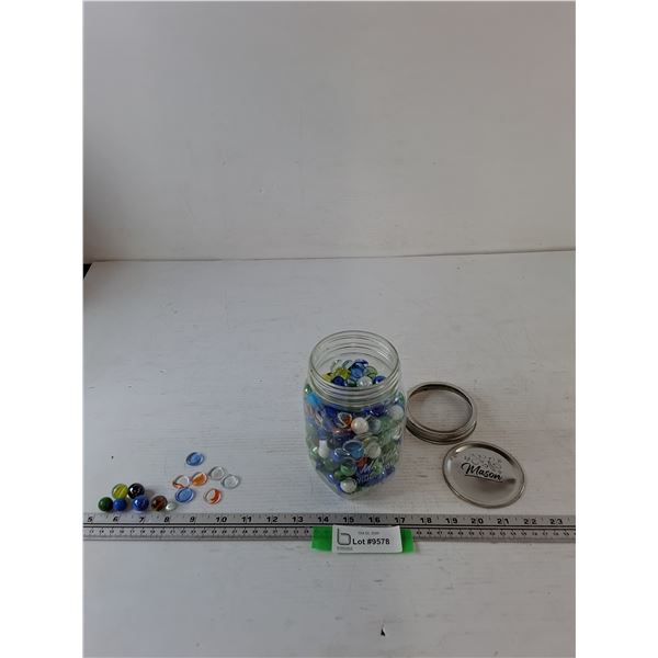 Mason Jar with Marbles and Flat Glass Pieces