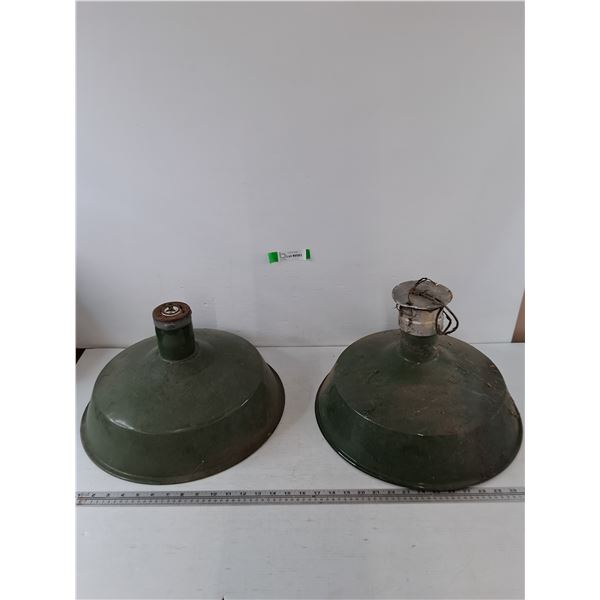 (2) Vintage Industrial Metal Enamel Saucer Lamp Light Fixtures Untested As-Is