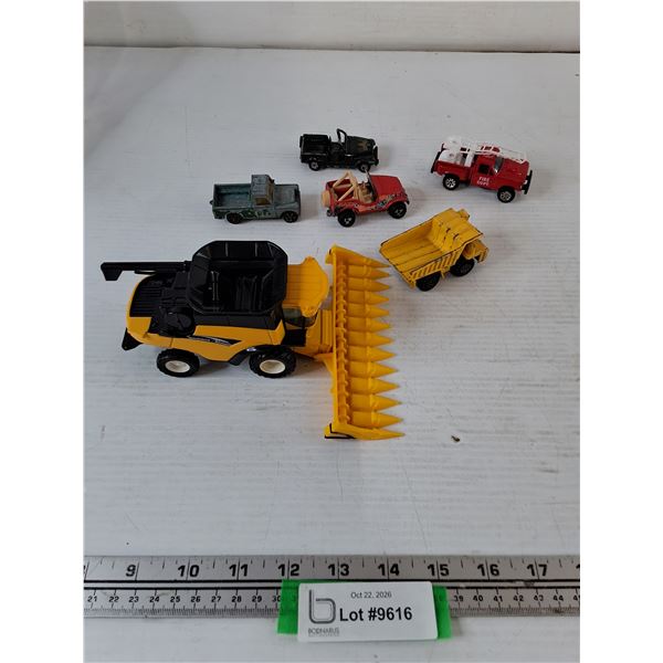 (6) Toy Vehicles, Ertle, Matchbox, Corgi, Hot Wheels, Maisto, Combine Harvester, Gravel Truck, Misc