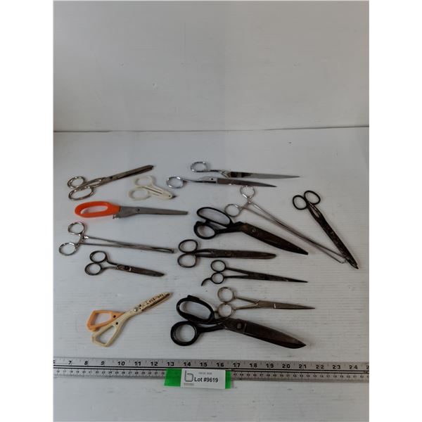 (10+) Assorted Shears & Scissors (1) Towel Clamp & Temaculum Forceps All As-Is
