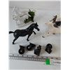 Image 2 : Assorted Plastic Farming/Ranching Animals and Props, Porcelain Horse Sculpture, (4) Small Wheels