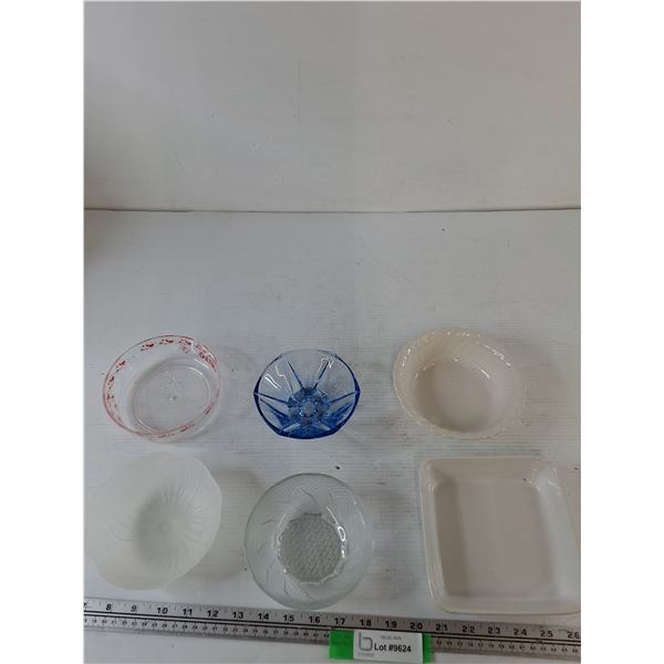 (6) Assorted Bowls, (2) Ceramic, Plastic, and Glass, Sterilite, Pasari, Oven Proof All As-Is