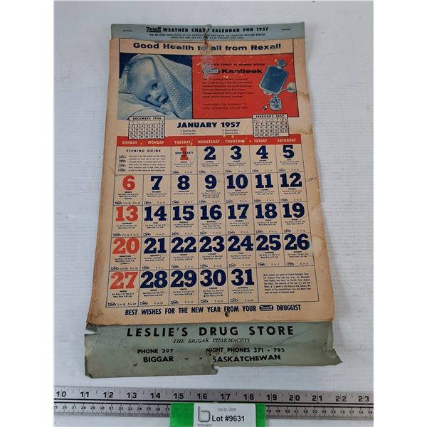 Leslie's Drug Store Calender 1957 As-Is