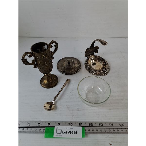Metal Trophy Cup, Small Spoon, Metal Lid, Glass Bowl, Misc