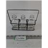 Image 1 : (3) Glass Mini Milk Bottles with Grey Metal Wire Caddy