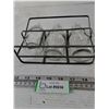Image 3 : (3) Glass Mini Milk Bottles with Grey Metal Wire Caddy