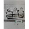 Image 4 : (3) Glass Mini Milk Bottles with Grey Metal Wire Caddy
