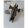 Image 4 : (3) Vintage Mortise Lock Set with Clear Glass Doorknobs and Hardware