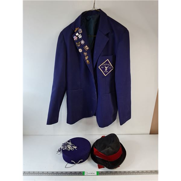 Purple Regalia Blazer Featuring Elks of Canada with Membership Pins with Fez Hat,Vintage Black Hat