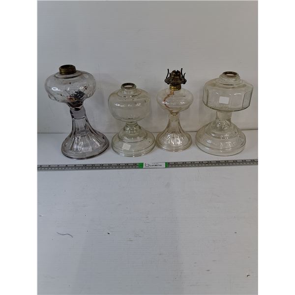 (4) Antique Clear Glass Oil Lamps-no chimneys