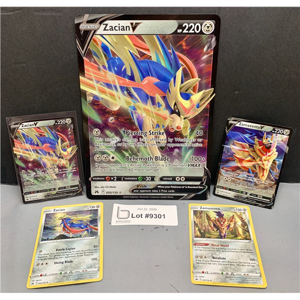 (5) Pokemon - Zacian V Jumbo Holo Card & 4 x Holo Cards Complete PROMO Card Set Mint Authentic