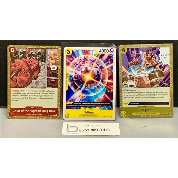 (3) ONE PIECE - 2 x Gold Foil & 1 x Regular Cards Mint Authentic
