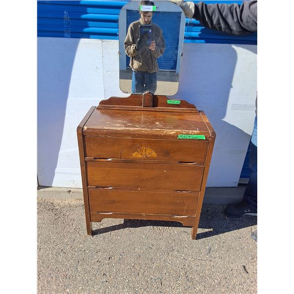 ~Wooden Dresser (32x16x35") w/ Mirror (29x26") - As Is, Pickup Only