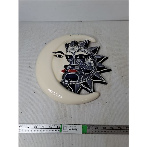 Hand-Painted Ceramic Sun And Moon Wall Plaque