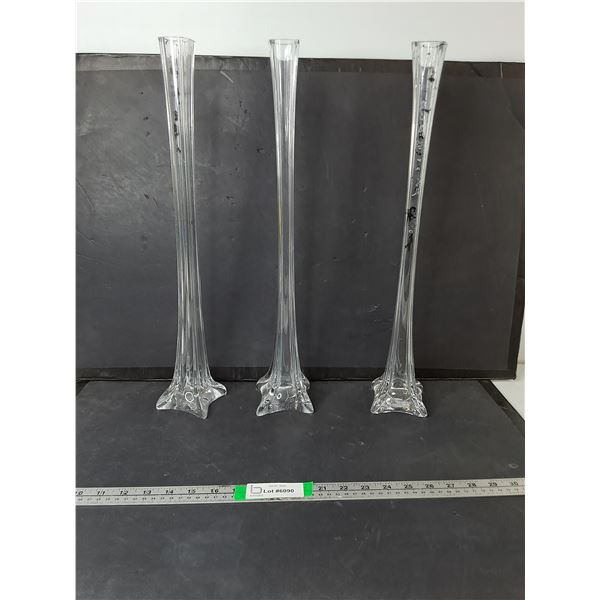 (3) Glass Eiffel-Tower Style Vases 20" (cannot ship)