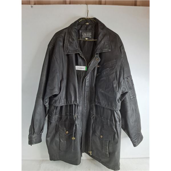 * Cosa Nova Men's Large 3/4 Length Black Leather Coat