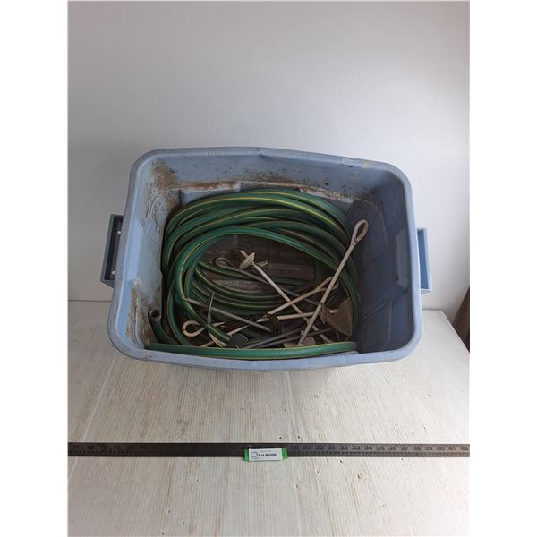 21x16x17" Storage Bin w/Garden Hose & Metal Ground Stakes for Pet Leash - Cannot Ship