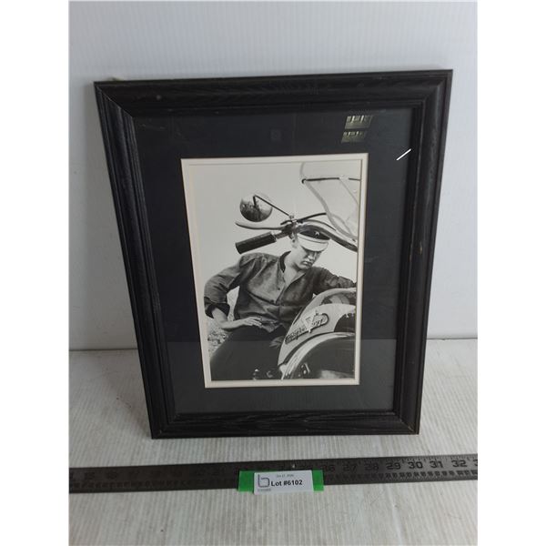 13" x 14.5" Wood Framed "Young Elvis on Motorcycle" Photo
