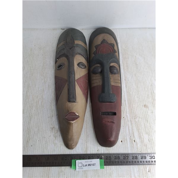 Pair of Wooden African Themed Wall Decor 18" Masks
