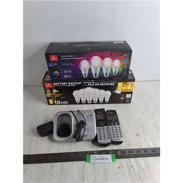(2) Light Bulb Packs (6 & 4), VTech Cordless Landline Phone w/Extra Hand Set - Untested, As is