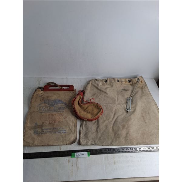 Vintage Water & Canada Post Canvas Bags, Animal Skin Bottle