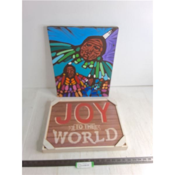 Indigenous Canvas Art - 14" x 18", "Joy to the World" 16.5x13" Sign