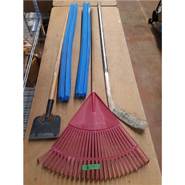 Leaf Rake, Ice Scraper, Left Shot Koho Hockey Stick, Pool Noodles - Longest 66" - Cannot Ship