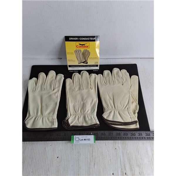 (3) Pairs of Large Unused Condor Leather Driving Gloves