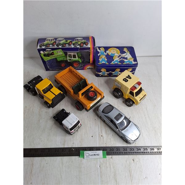 (6) Toy Vehicles, Tea Tin