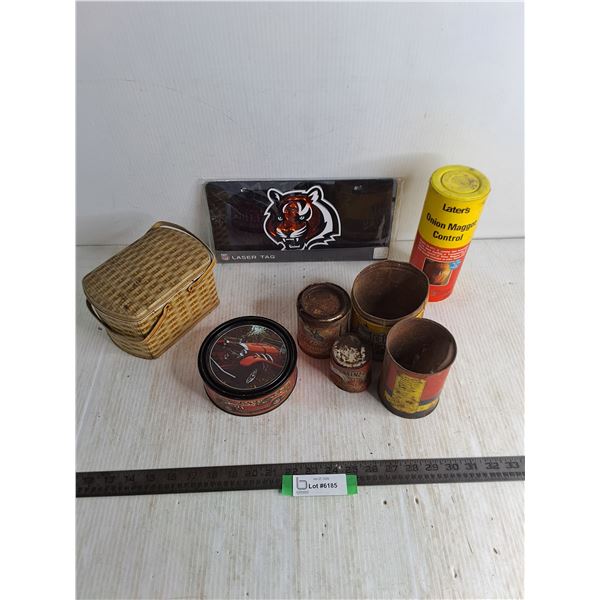 Sealed NFL Bengals Novelty License Plate, Vintage Tins, Onion Maggot Control
