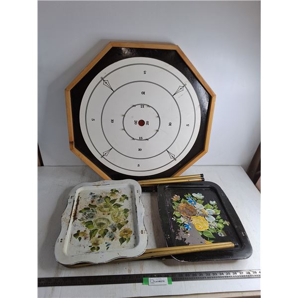 * Crokinole Board - 27" Diameter, Vintage TV Trays - Cannot Ship