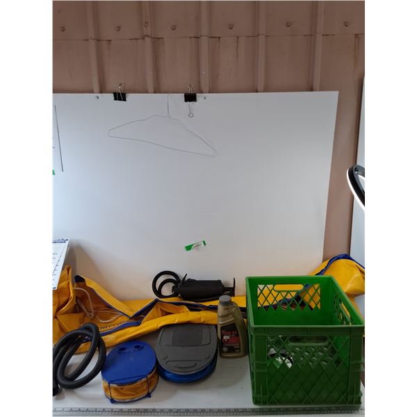 K54 Inflatable Boat, (2) Air Foot Pumps & (1) Hand Pump Works, Motor Oil, All As-Is No Shipping