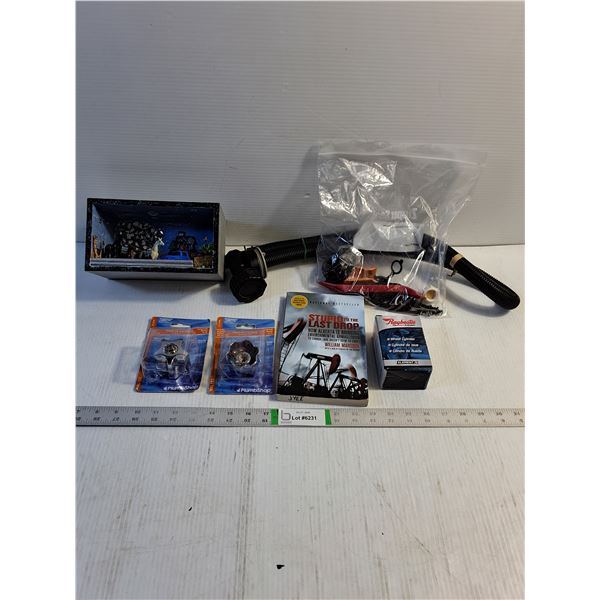 Misc. Lot-Toy Diorama,Inflation Hose,Hardware Bag,Wheel Cylinder (GM Vehicles),Book,(2) Faucet Hand