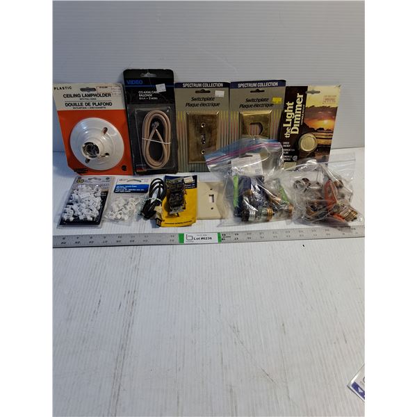 Misc. Hardware Lot-Switchplates,Lamp Holder,(2) Bags of Stove Fuses,Cable Clips,Outlet