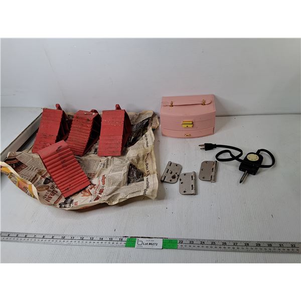 Wheel Chocks, Jewelry Case with Earrings, Hinges, Misc.